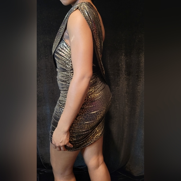 Bebe Addiction Gold foil leopard ruching dress - Picture 4 of 7